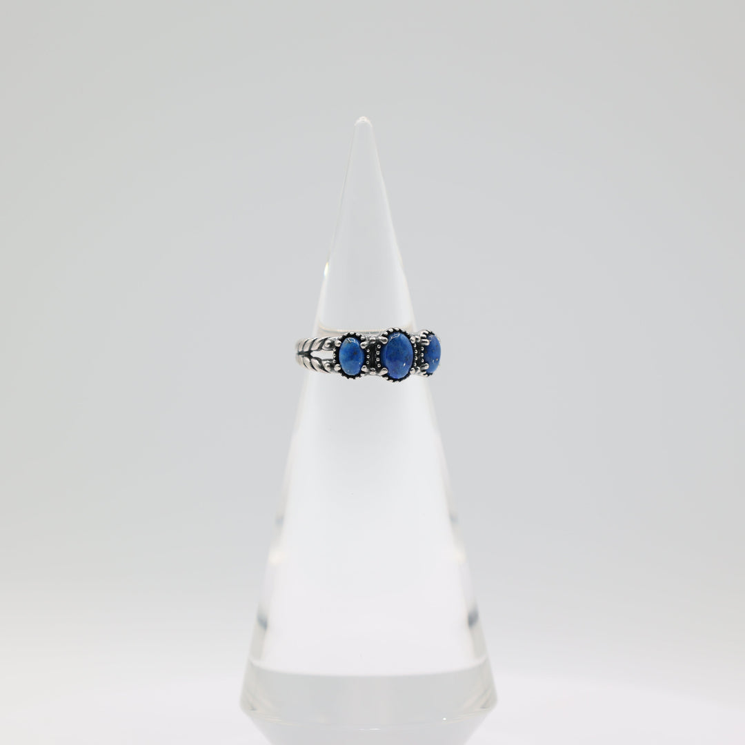 925 Sterling Silver Carolyn Pollack Lapis 3-Stone Ring Size 7.75