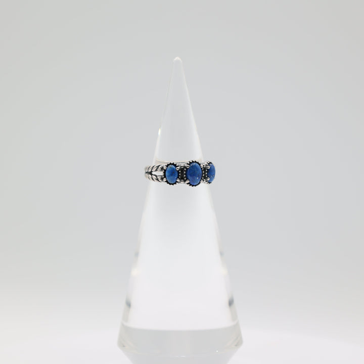 925 Sterling Silver Carolyn Pollack Lapis 3-Stone Ring Size 7.75