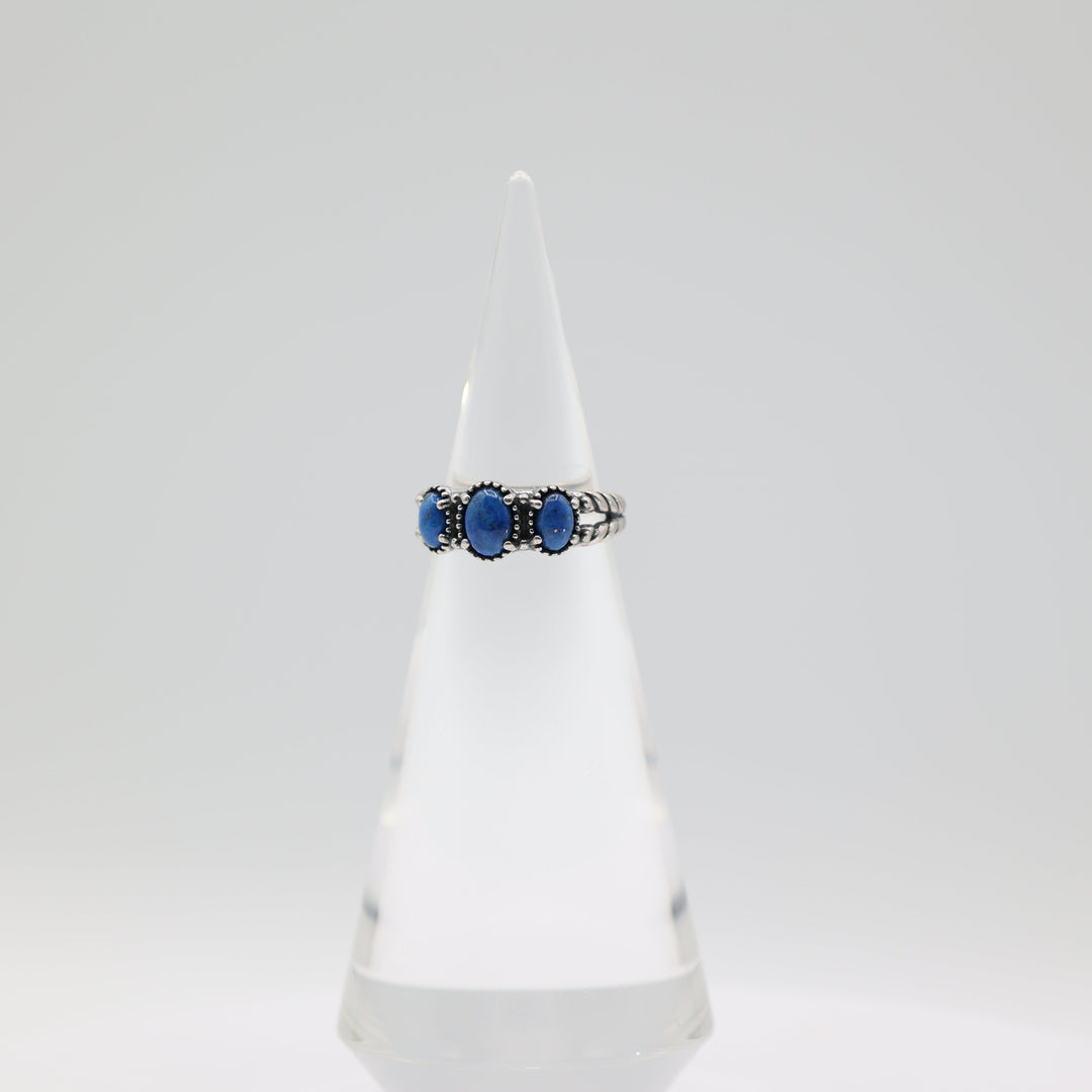 925 Sterling Silver Carolyn Pollack Lapis 3-Stone Ring Size 7.75