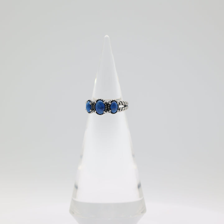 925 Sterling Silver Carolyn Pollack Lapis 3-Stone Ring Size 7.75
