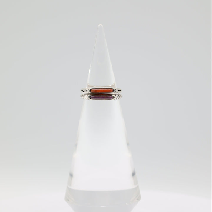 Sterling Silver Stackable Purple & Orange Stone Rings Size 8