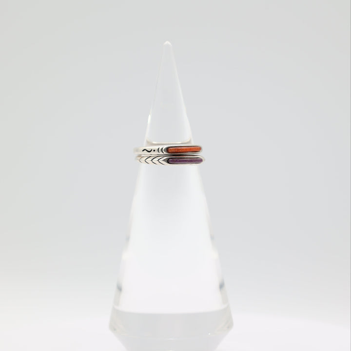 Sterling Silver Stackable Purple & Orange Stone Rings Size 8