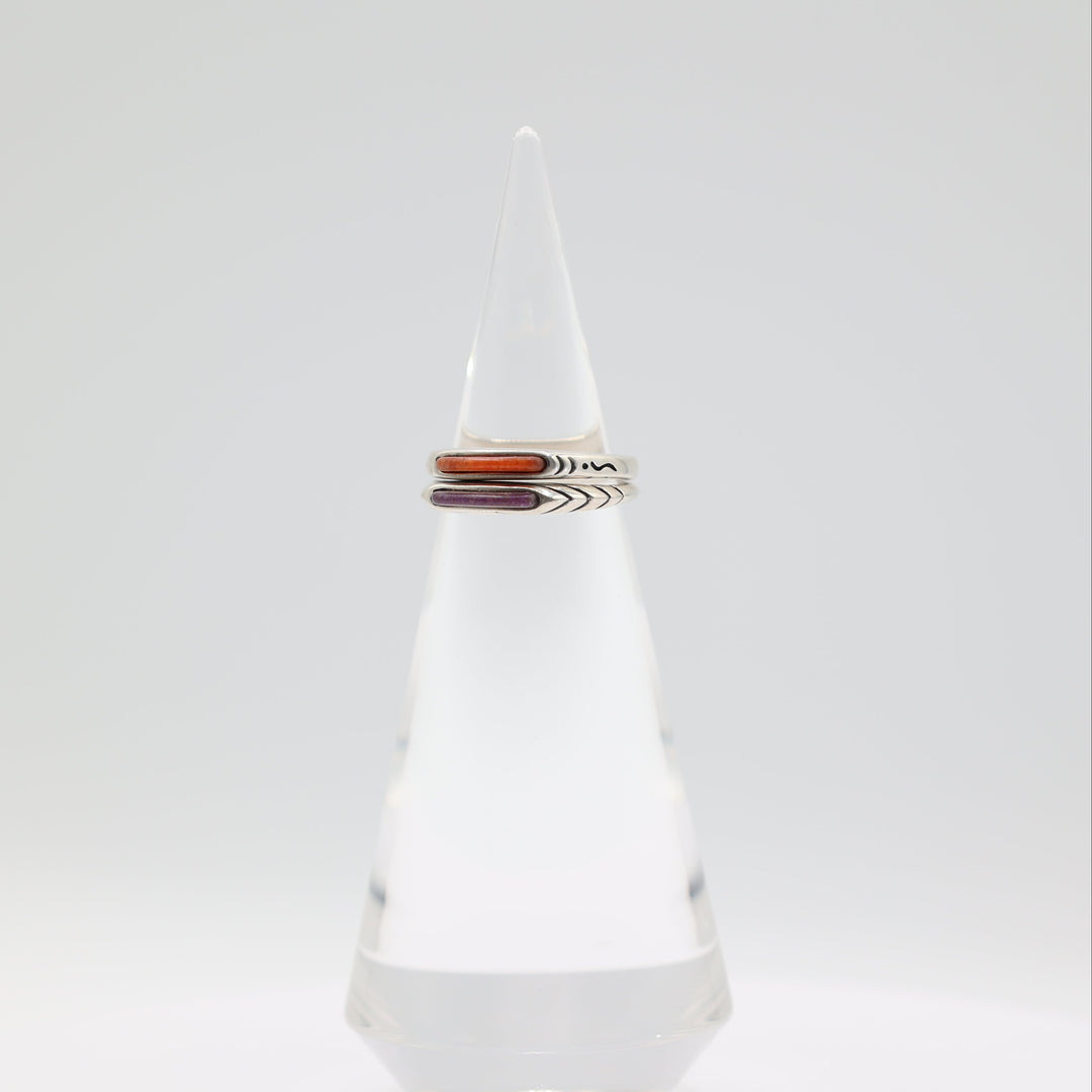 Sterling Silver Stackable Purple & Orange Stone Rings Size 8