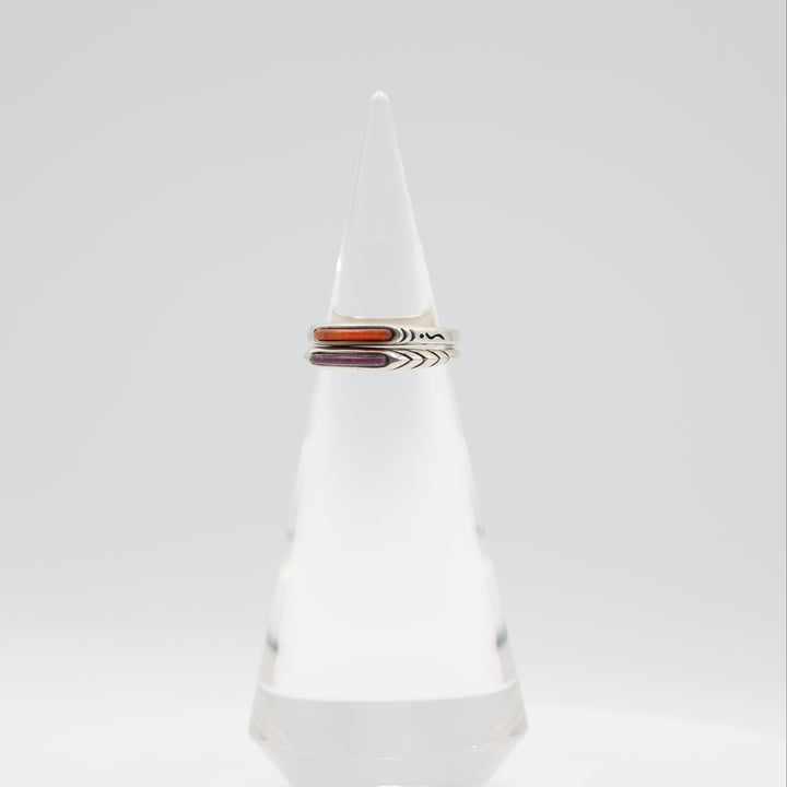 Sterling Silver Stackable Purple & Orange Stone Rings Size 8