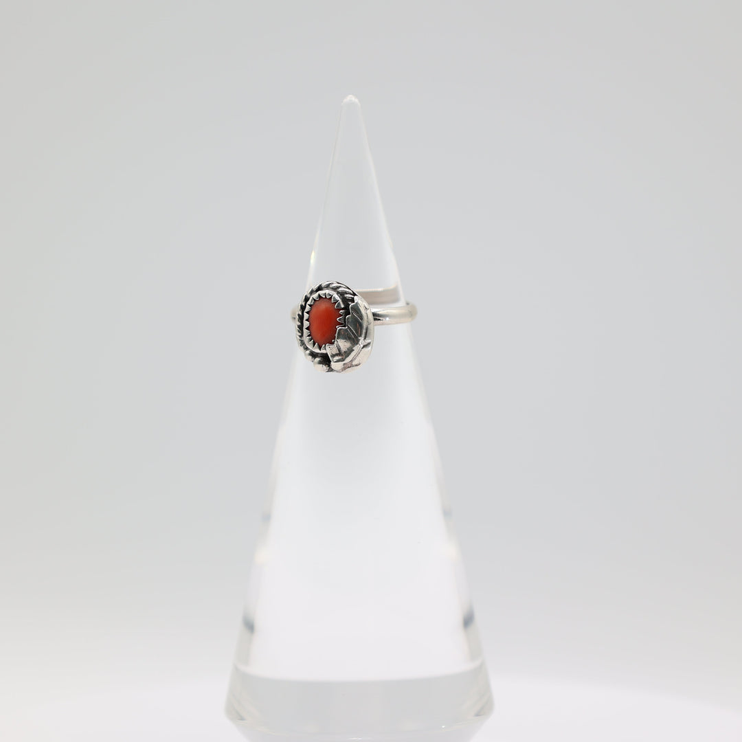925 Sterling Silver Southwest Style Coral Ring Size 5