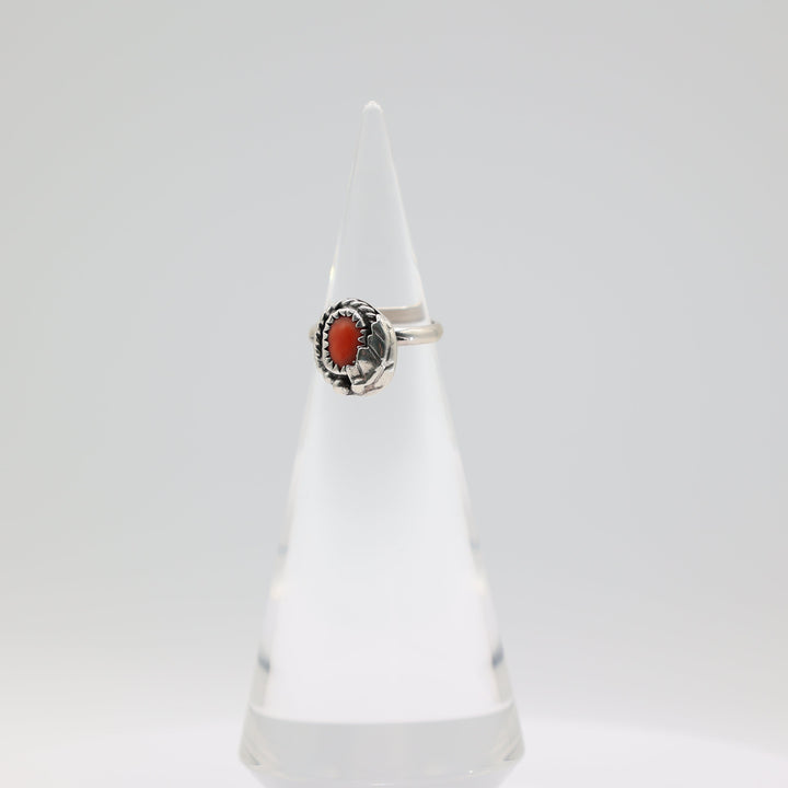 925 Sterling Silver Southwest Style Coral Ring Size 5