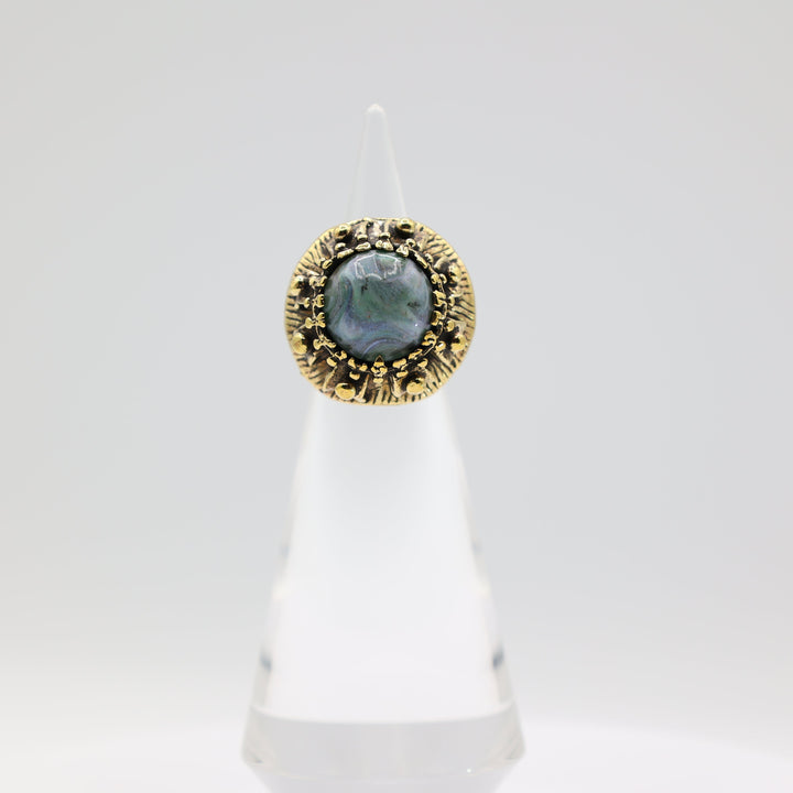 Costume Gold Tone Blue Green Marble Stone Statement Ring Size 7