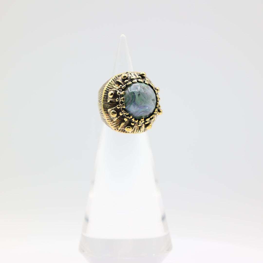Costume Gold Tone Blue Green Marble Stone Statement Ring Size 7
