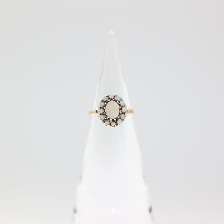 10k Yellow Gold Opal Halo Ring with Halo Center - Size 7.25