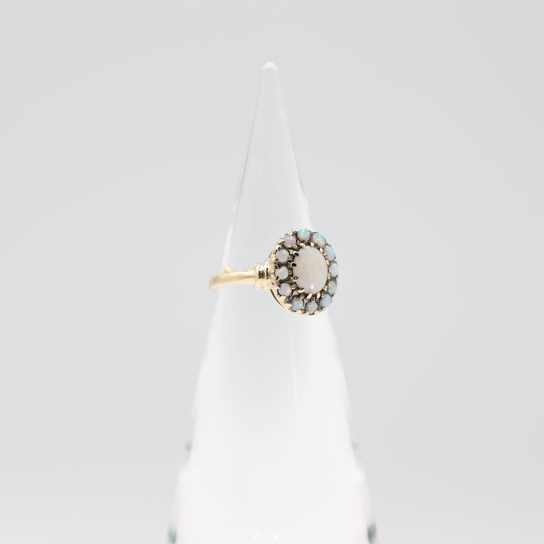 10k Yellow Gold Opal Halo Ring with Halo Center - Size 7.25