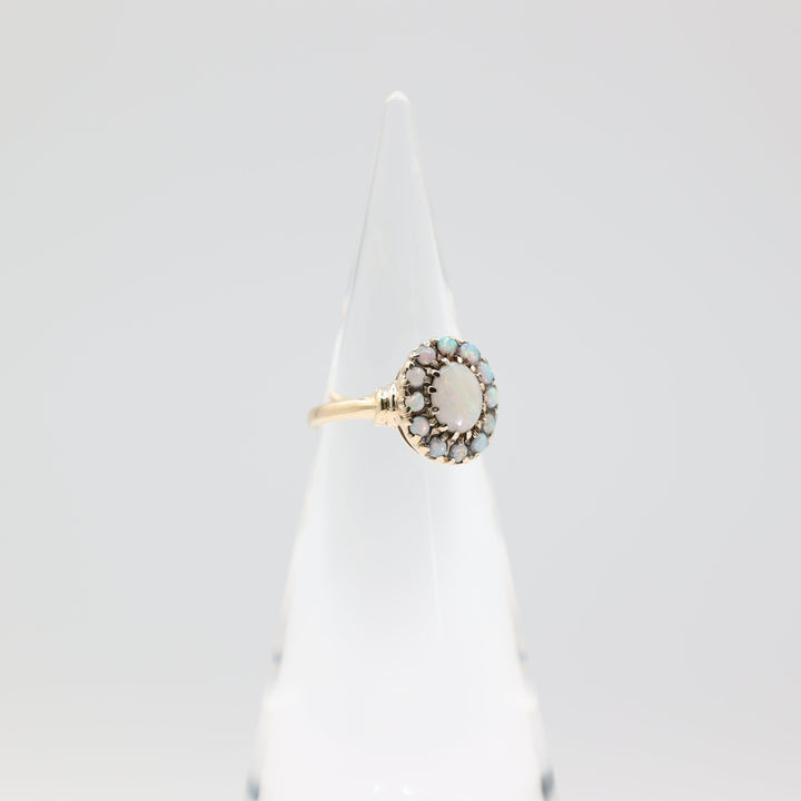 10k Yellow Gold Opal Halo Ring with Halo Center - Size 7.25