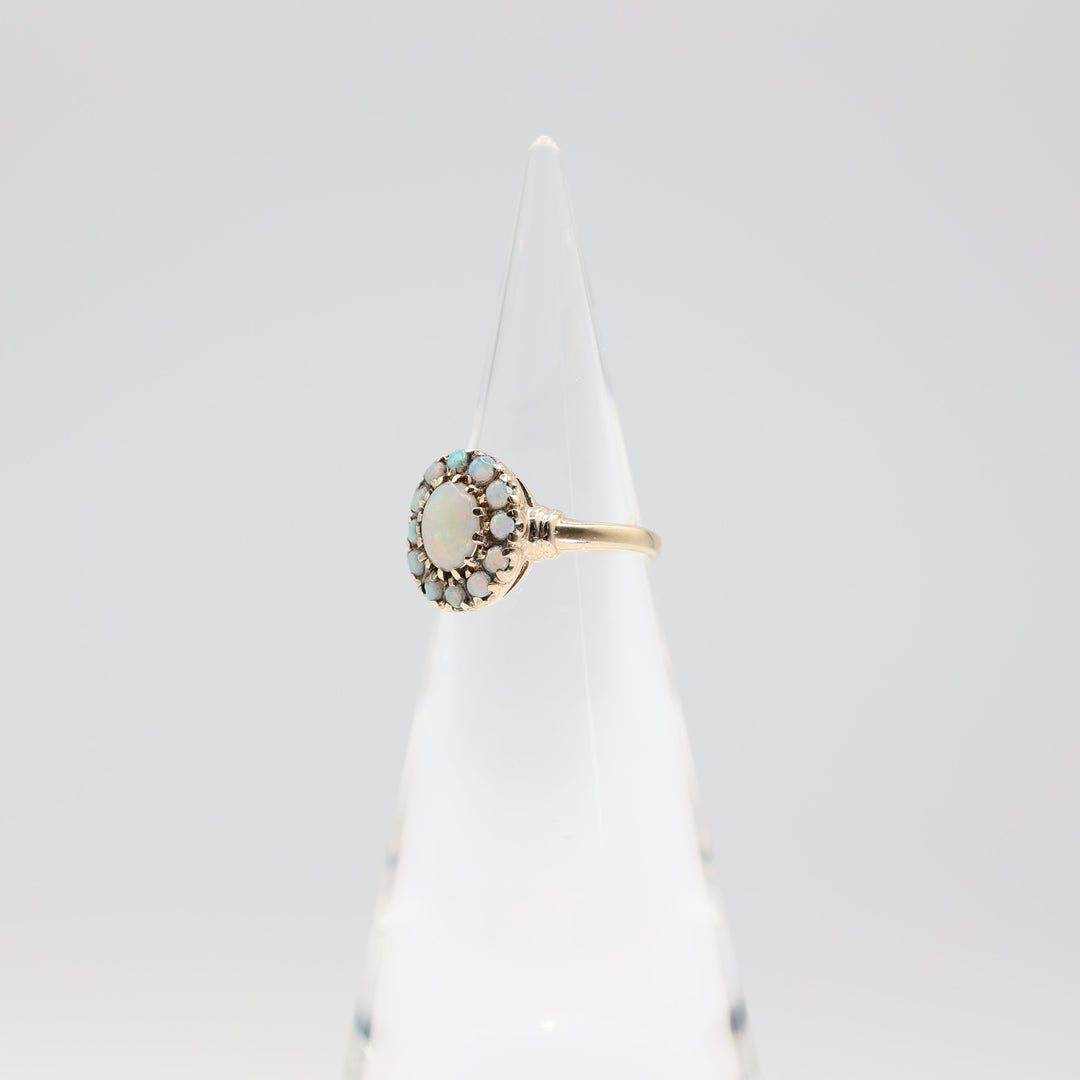 10k Yellow Gold Opal Halo Ring with Halo Center - Size 7.25