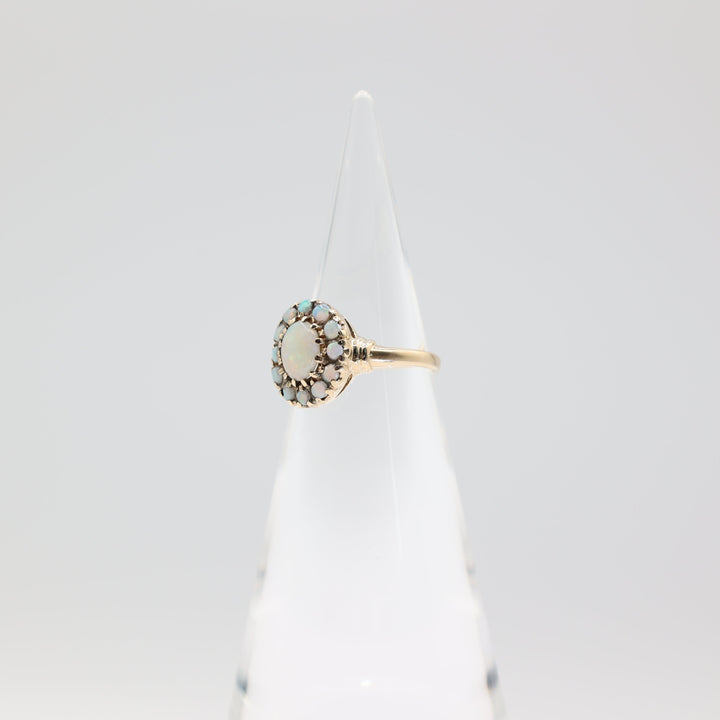 10k Yellow Gold Opal Halo Ring with Halo Center - Size 7.25