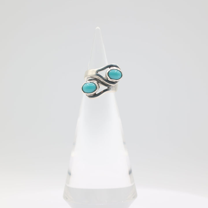 925 Sterling Silver Overlapping Double Turquoise Ring Size 6.5