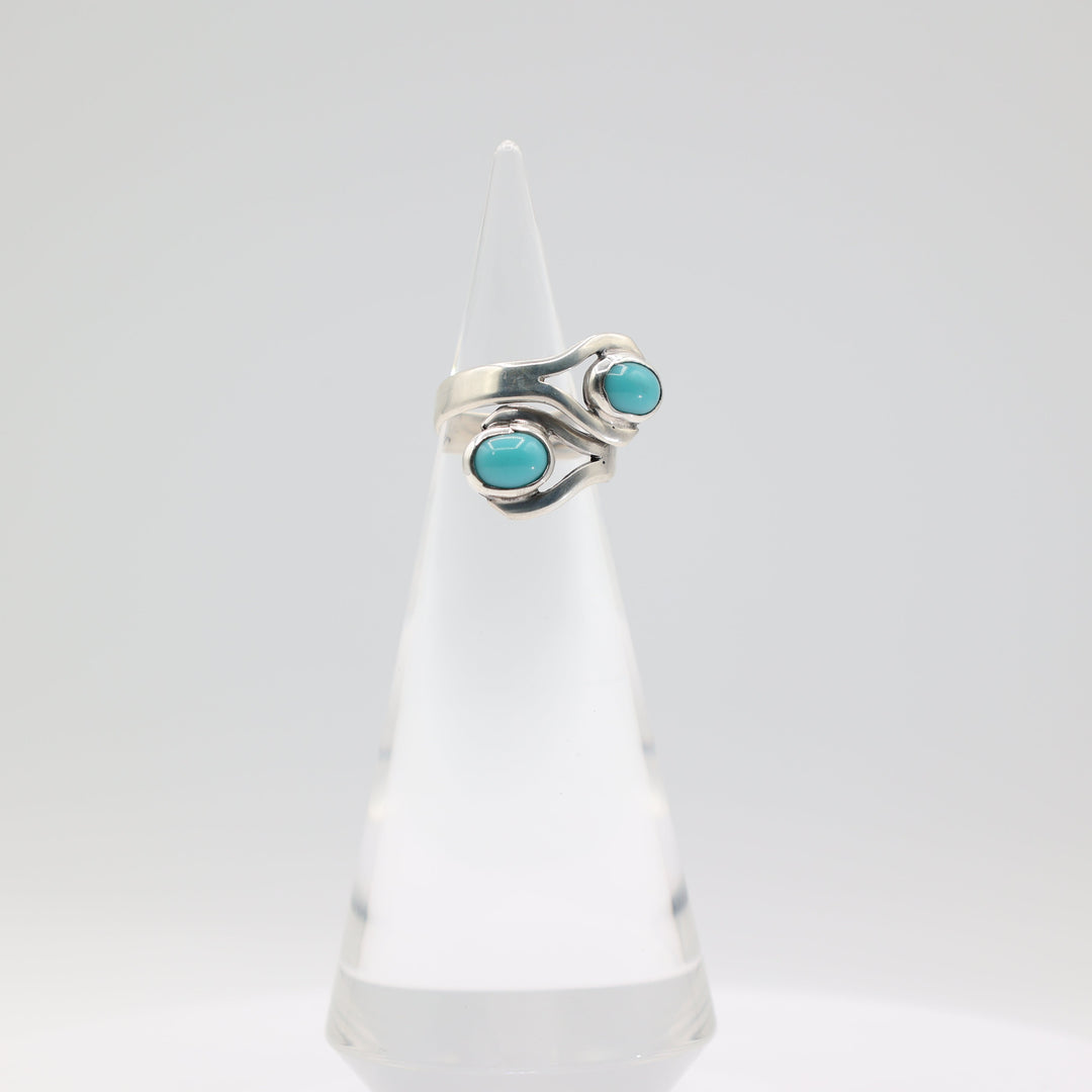 925 Sterling Silver Overlapping Double Turquoise Ring Size 6.5