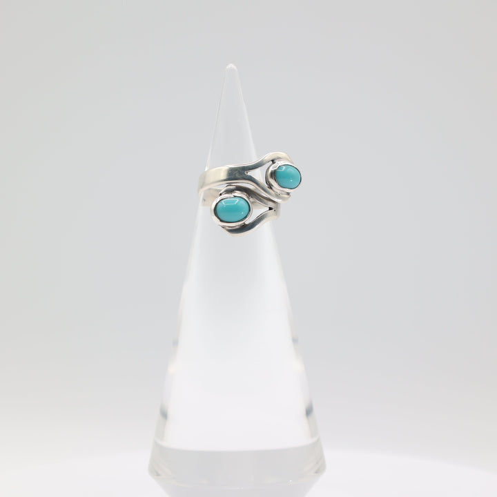 925 Sterling Silver Overlapping Double Turquoise Ring Size 6.5