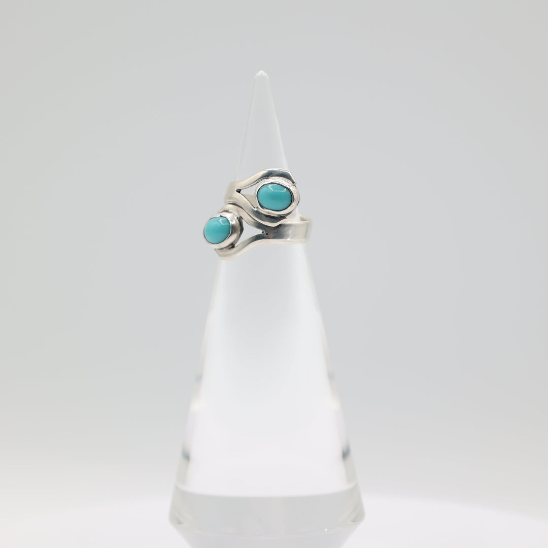 925 Sterling Silver Overlapping Double Turquoise Ring Size 6.5