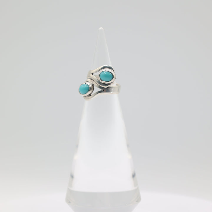 925 Sterling Silver Overlapping Double Turquoise Ring Size 6.5