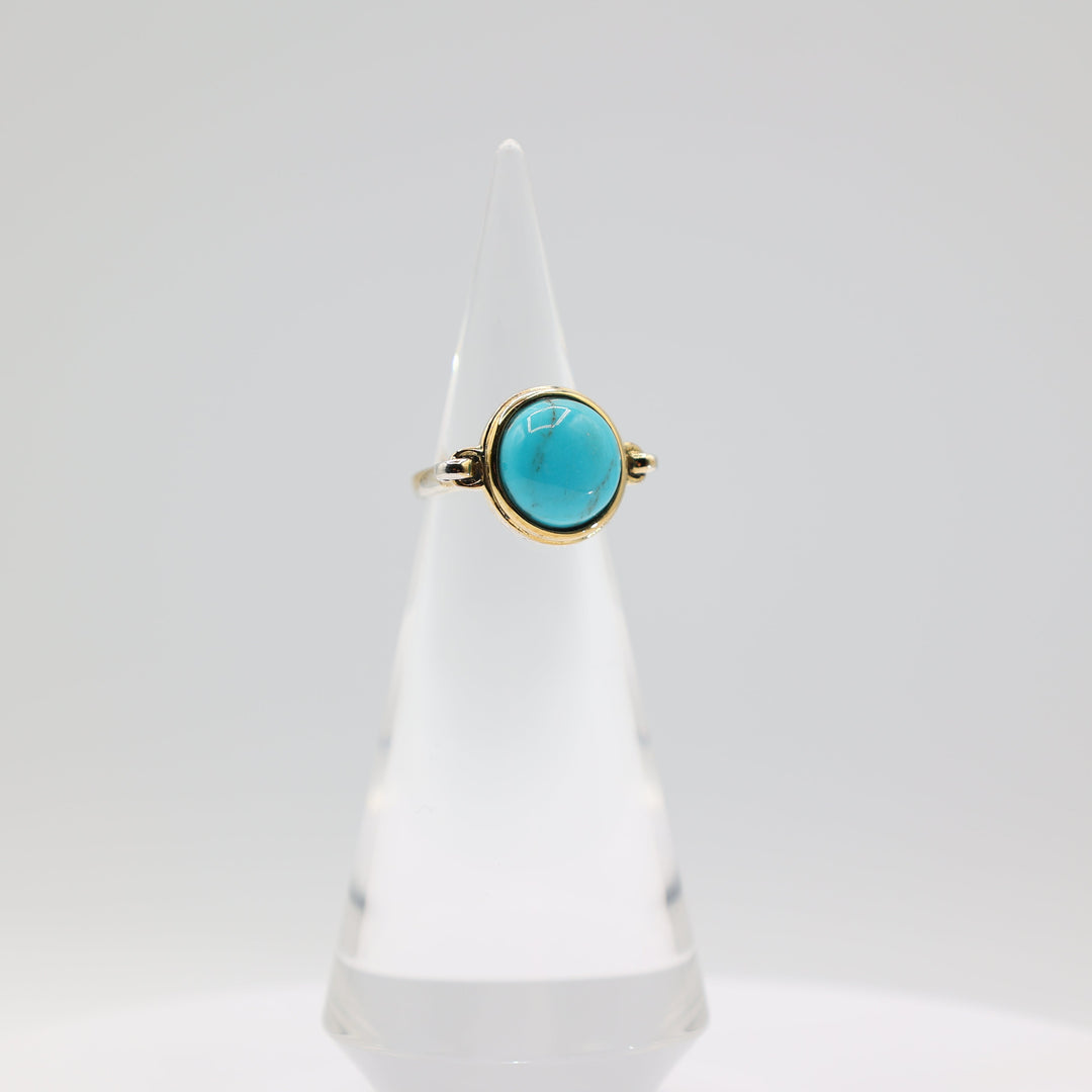 925 Sterling Silver & Gold Plated 13mm Faux Turquoise Stone Ring Size 7