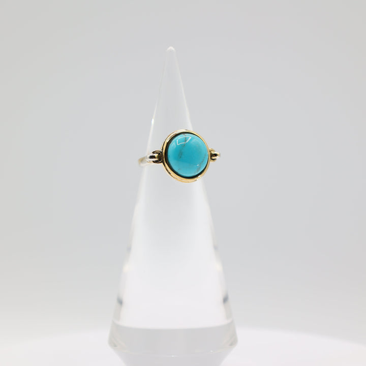 925 Sterling Silver & Gold Plated 13mm Faux Turquoise Stone Ring Size 7