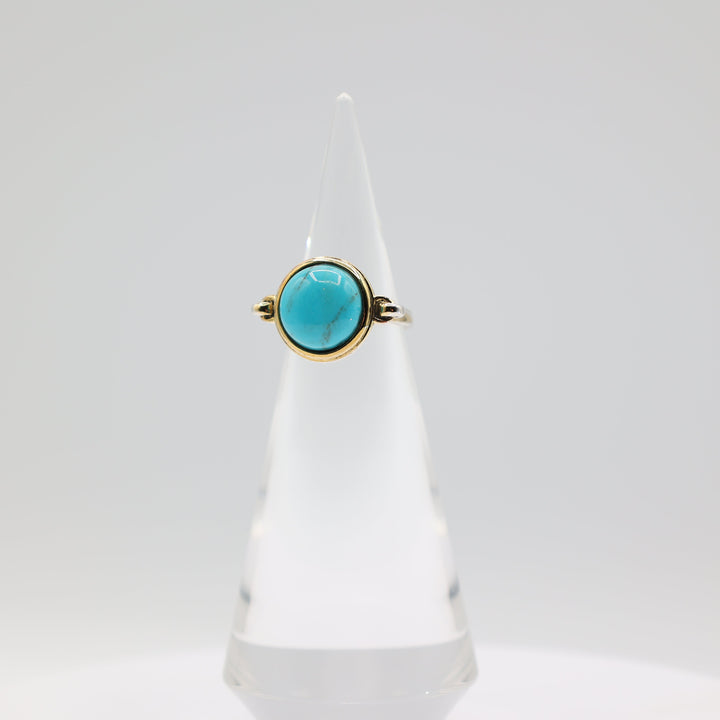 925 Sterling Silver & Gold Plated 13mm Faux Turquoise Stone Ring Size 7