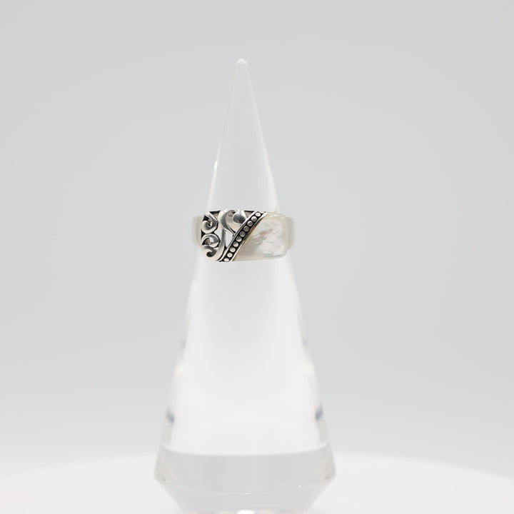 925 Sterling Silver Filigree Mother Of Pearl Ring Size 8.75
