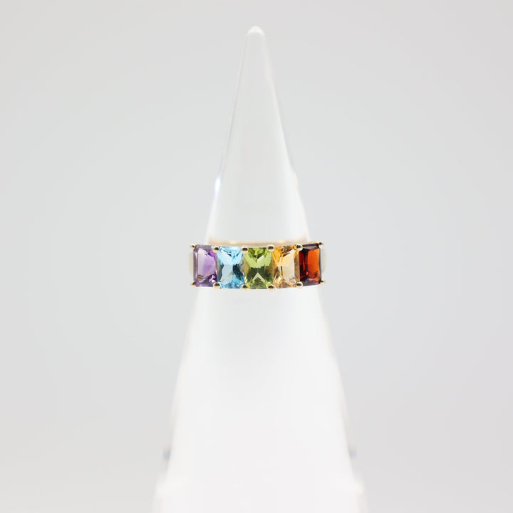 14k Yellow Gold Multi-colored gem stone Ring Size- 7