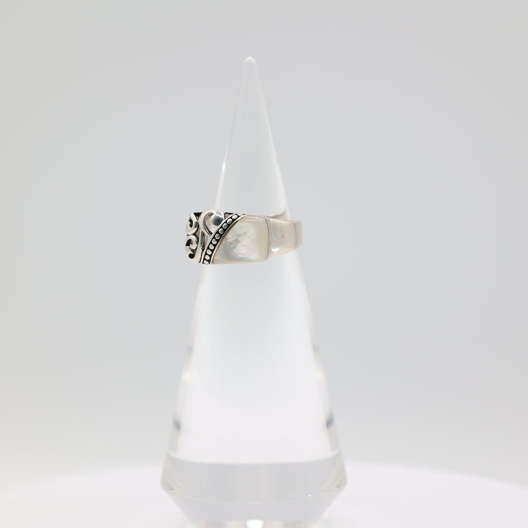 925 Sterling Silver Filigree Mother Of Pearl Ring Size 8.75