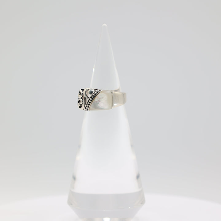 925 Sterling Silver Filigree Mother Of Pearl Ring Size 8.75