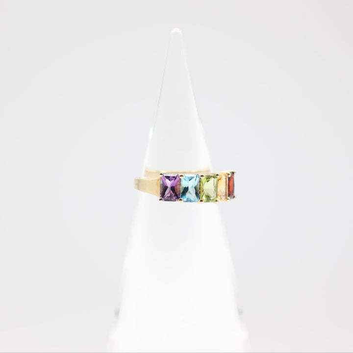 14k Yellow Gold Multi-colored gem stone Ring Size- 7