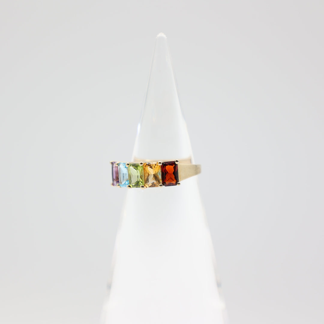 14k Yellow Gold Multi-colored gem stone Ring Size- 7