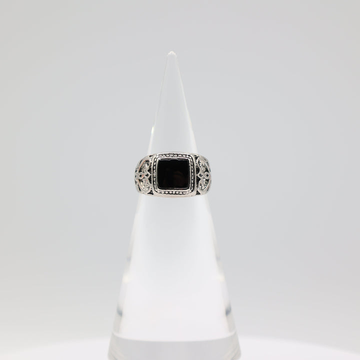 925 Sterling Silver Men's Square Onyx Ring 9mm Size 8.5