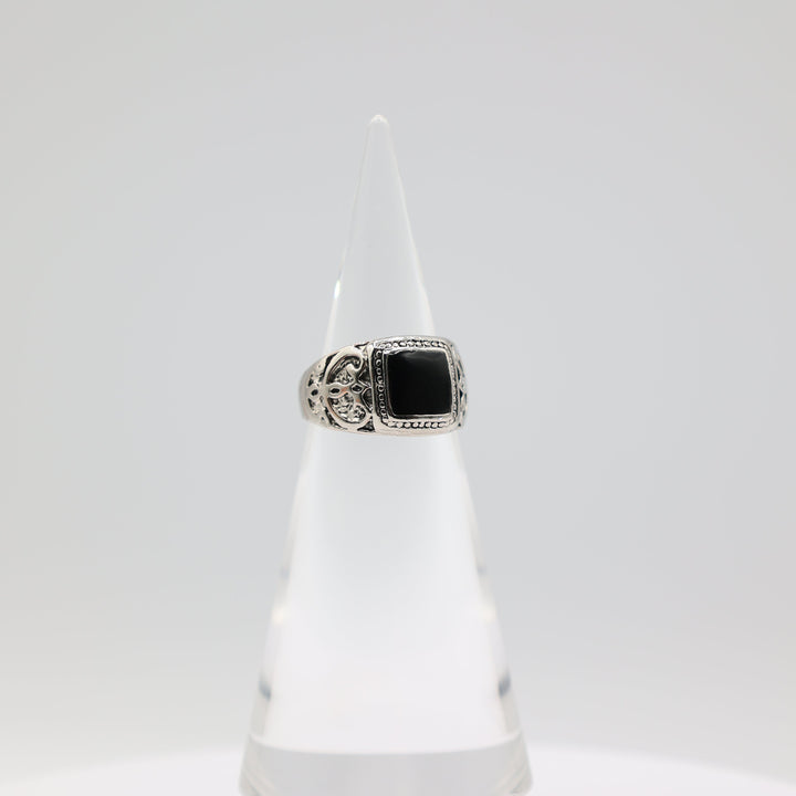 925 Sterling Silver Men's Square Onyx Ring 9mm Size 8.5