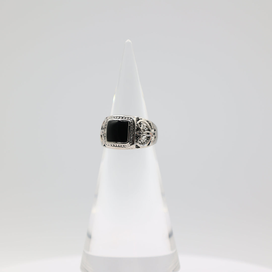925 Sterling Silver Men's Square Onyx Ring 9mm Size 8.5