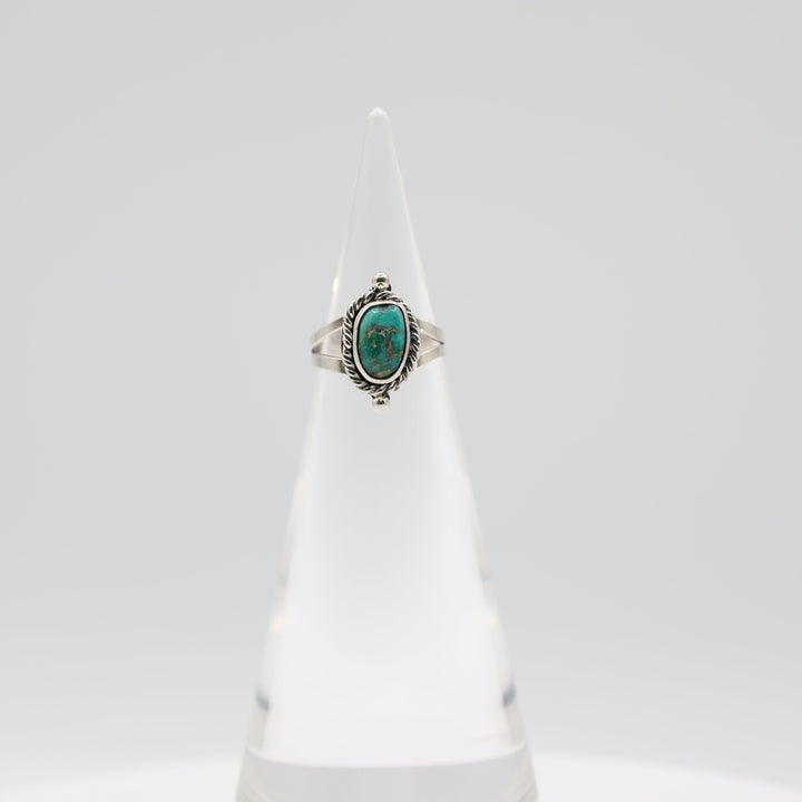 925 Sterling Silver Turquoise Stone with Braided Halo Ring Size 5.5