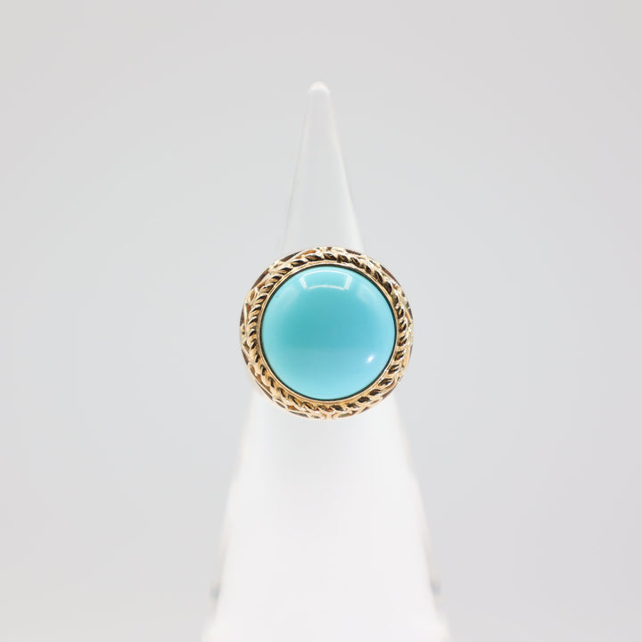 14k Yellow Gold 15.8mm Turquoise Round Stone Ring - Size 7