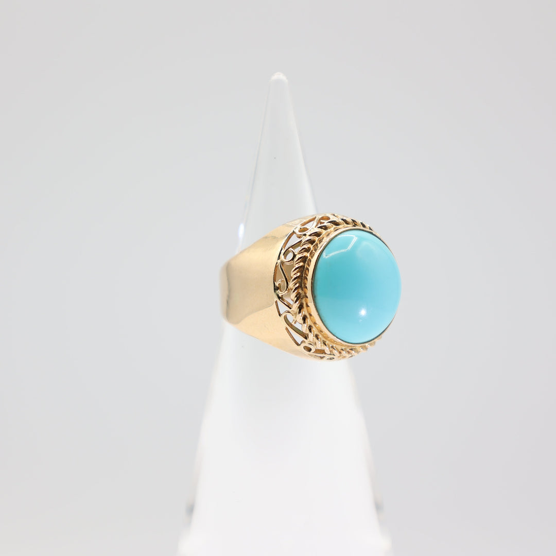 14k Yellow Gold 15.8mm Turquoise Round Stone Ring - Size 7