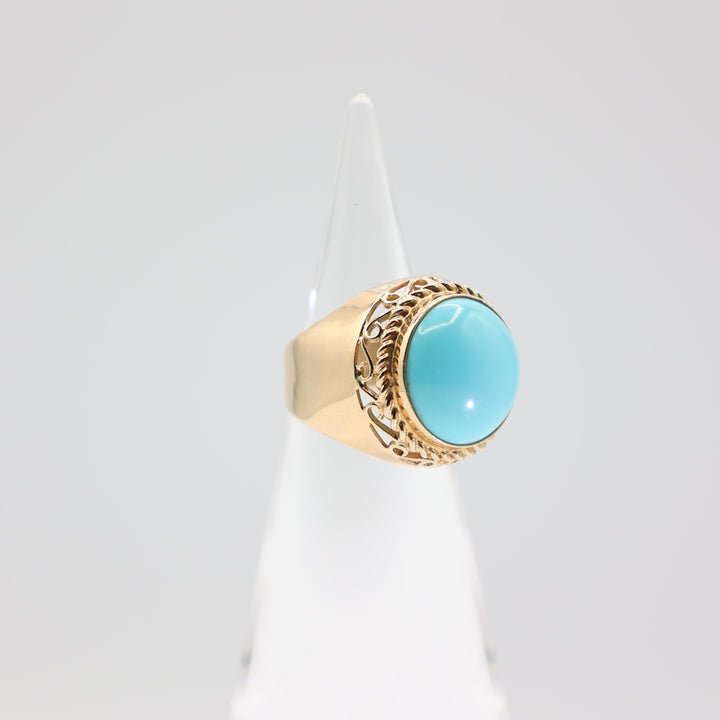 14k Yellow Gold 15.8mm Turquoise Round Stone Ring - Size 7