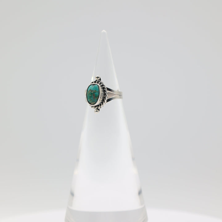 925 Sterling Silver Turquoise Stone with Braided Halo Ring Size 5.5