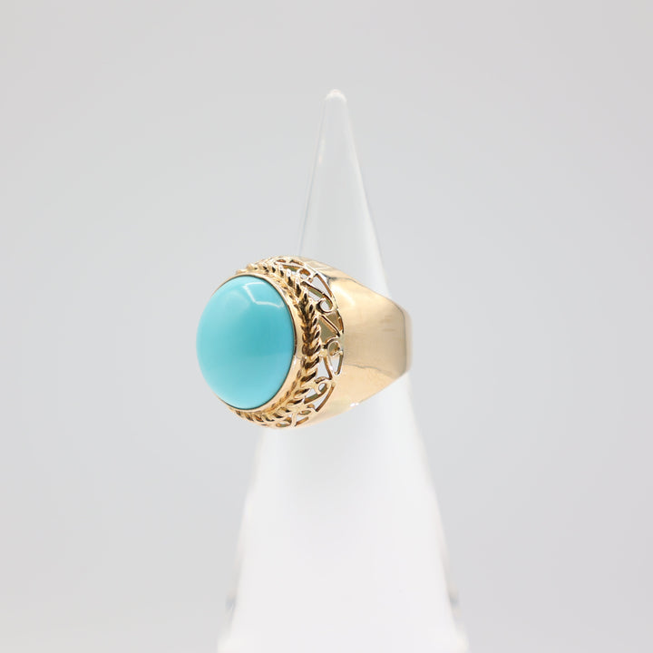 14k Yellow Gold 15.8mm Turquoise Round Stone Ring - Size 7