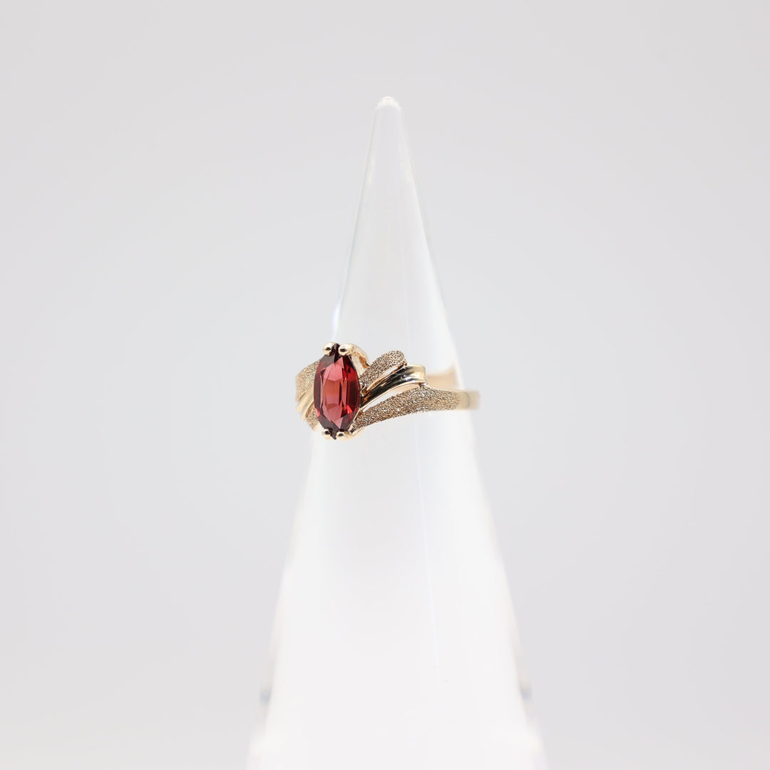 10k Yellow Gold Marquise Ruby Stone with Wave Texture Band Size 5.5- 5mm x 9mm