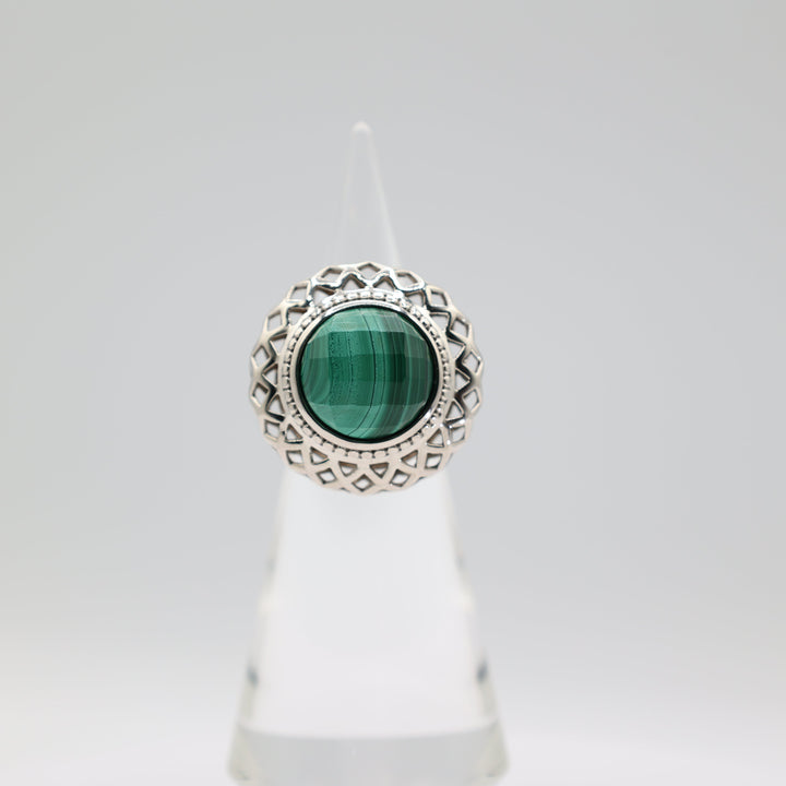 Sterling Silver 925 Large Malachite Ring Size 8.75 Genuine