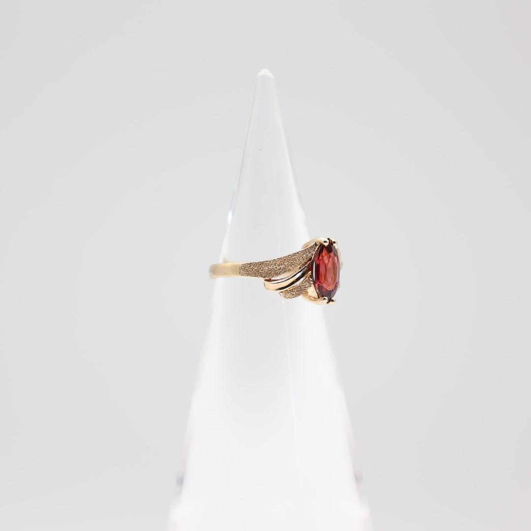 10k Yellow Gold Marquise Ruby Stone with Wave Texture Band Size 5.5- 5mm x 9mm