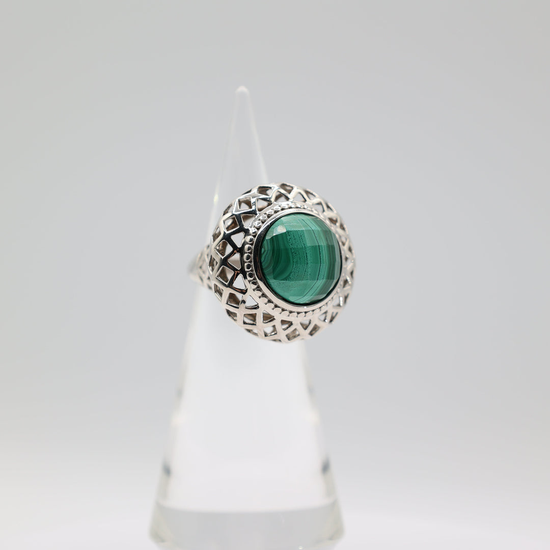 Sterling Silver 925 Large Malachite Ring Size 8.75 Genuine