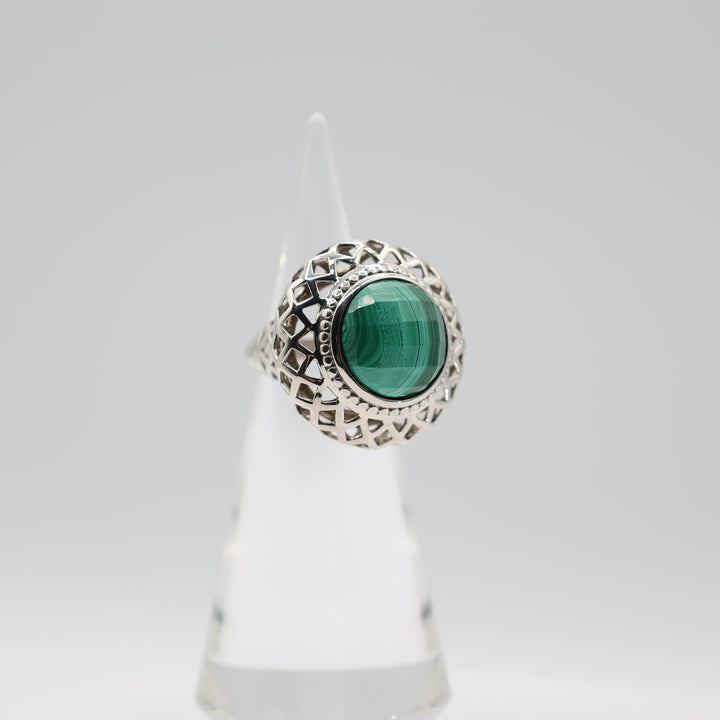 Sterling Silver 925 Large Malachite Ring Size 8.75 Genuine
