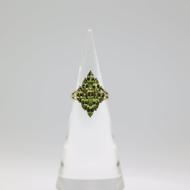 10K Yellow Gold Marquise Peridot Cluster Ring Size 8.75