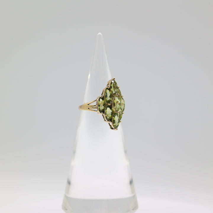 10K Yellow Gold Marquise Peridot Cluster Ring Size 8.75