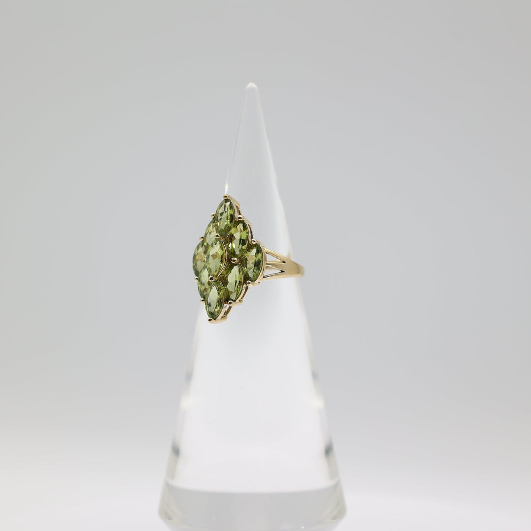 10K Yellow Gold Marquise Peridot Cluster Ring Size 8.75