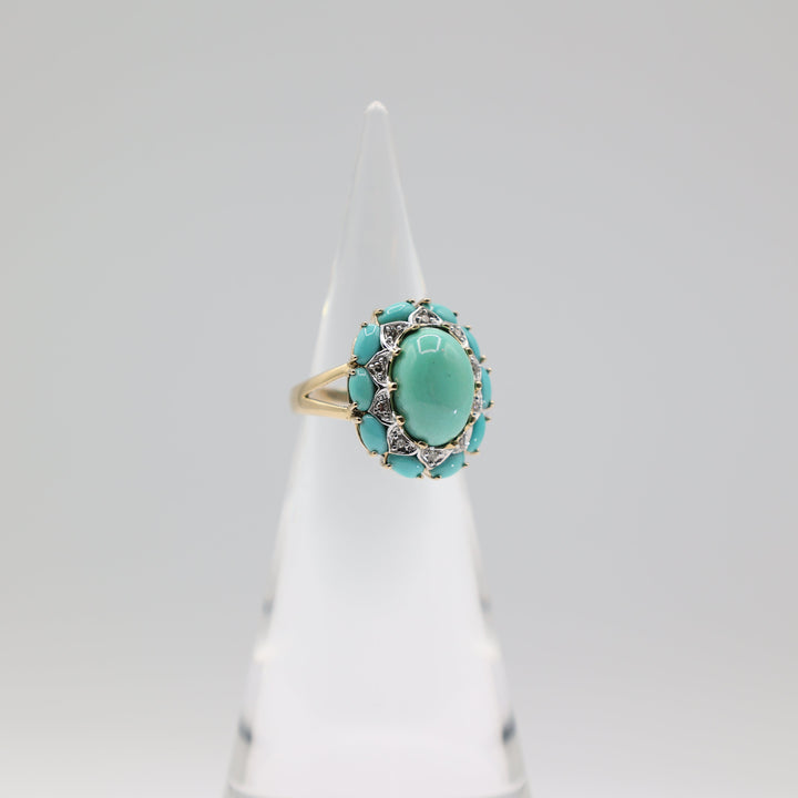 Levian 14K Yellow Turquoise Cluster Diamond Halo Ring 8.25