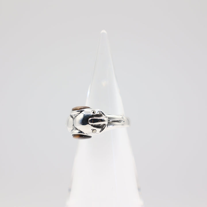 925 Sterling Silver Elephant Ring with Tigers Eye Ears- Size 9